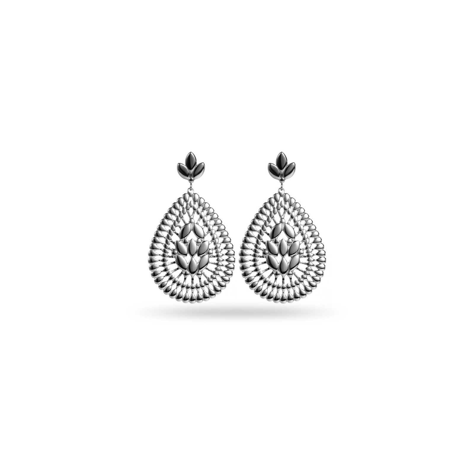 Drop Earrings with Rosette Details Color:Silver