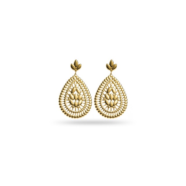 Drop Earrings with Rosette Details Color:Gold