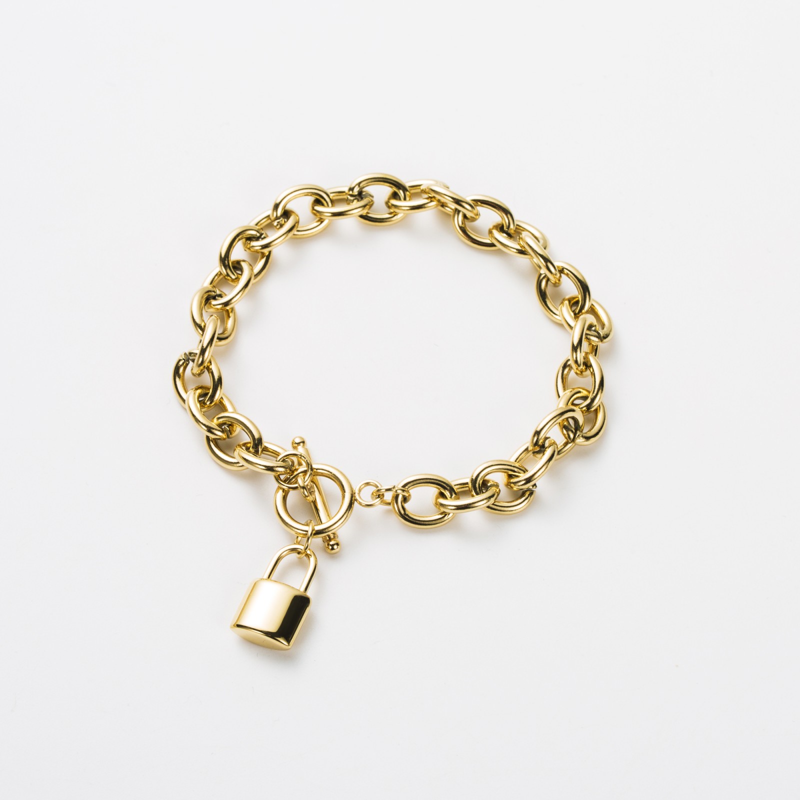 Bracelet Chaine Cadenas Fermoir Anneau Batonnet  Couleur:Or