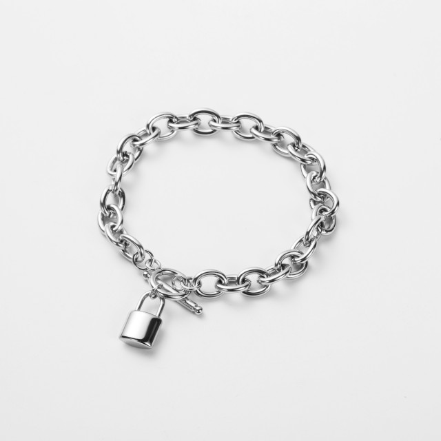 Bracelet Chaine Cadenas Fermoir Anneau Batonnet  Couleur:Argent