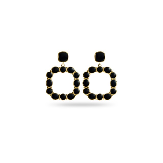 Boucles d'Oreilles ronde pierre Acier Inoxydable Color:Black