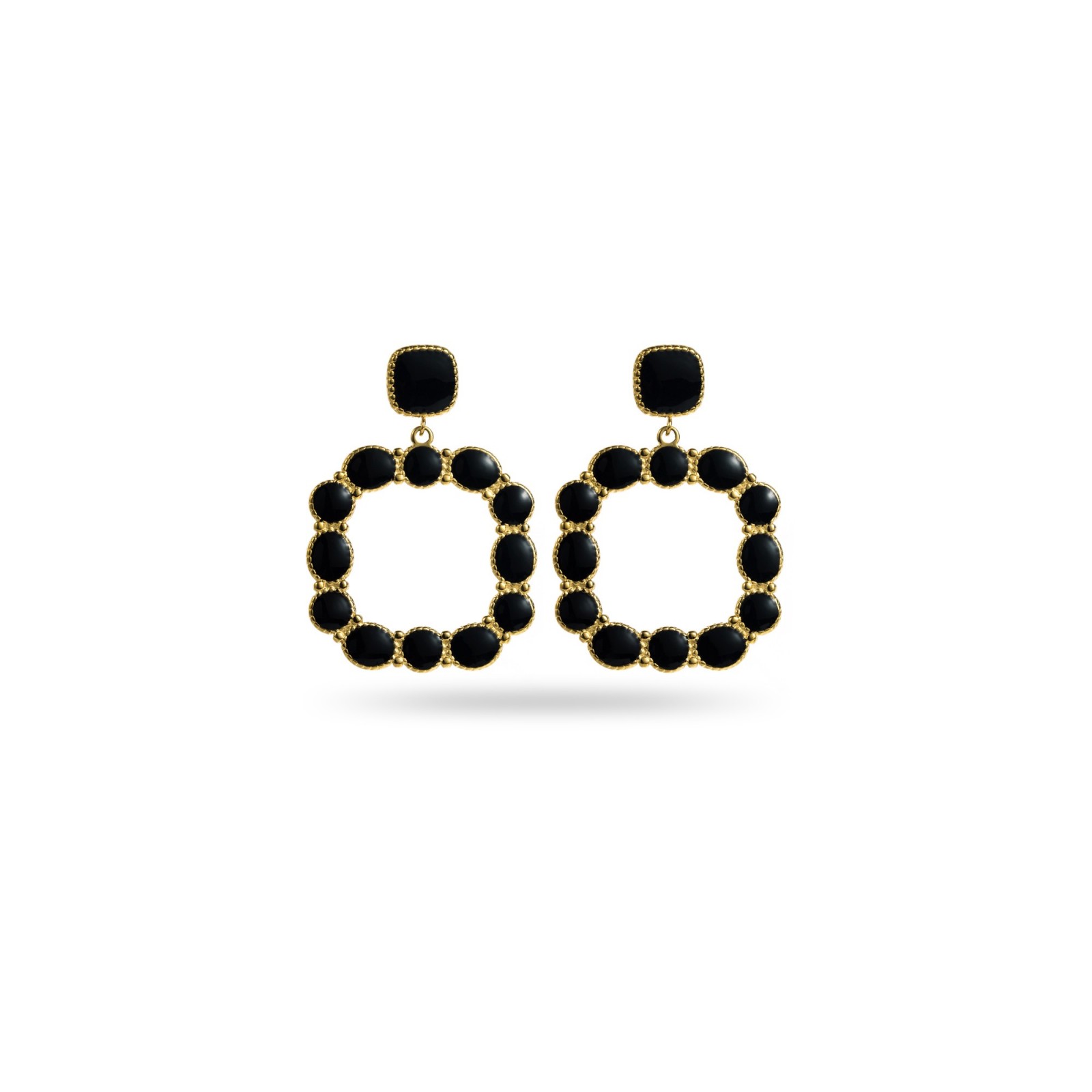 Boucles d'Oreilles ronde pierre Acier Inoxydable Color:Black