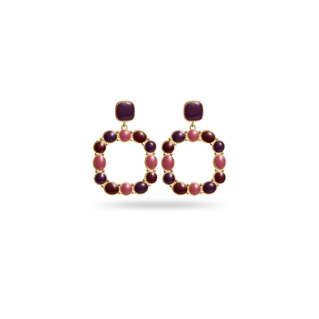 Boucles d'Oreilles ronde pierre Acier Inoxydable Color:Purple