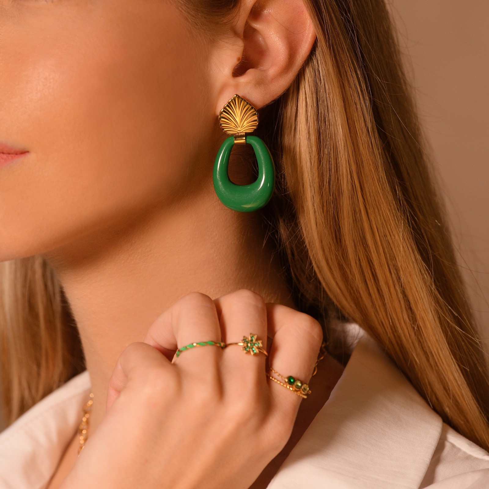 Leaf Earrings and Coloured Hoops Earrings 