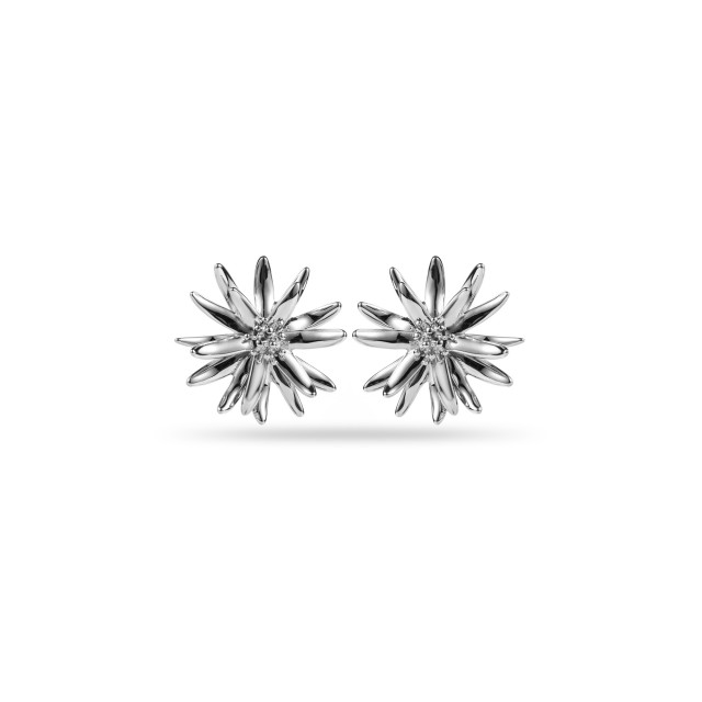 Embossed Daisy Flower Earrings Color:Silver