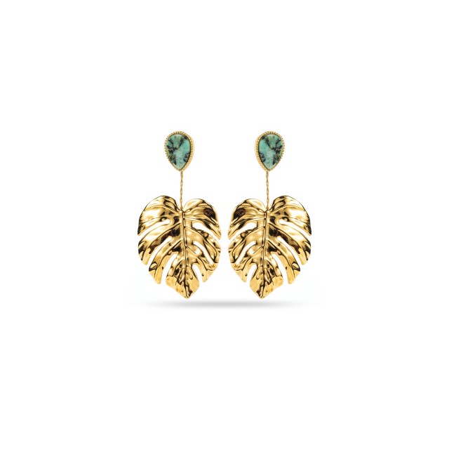 Large Leaf and Drop Stone Earrings Stone:Africain Turquoise