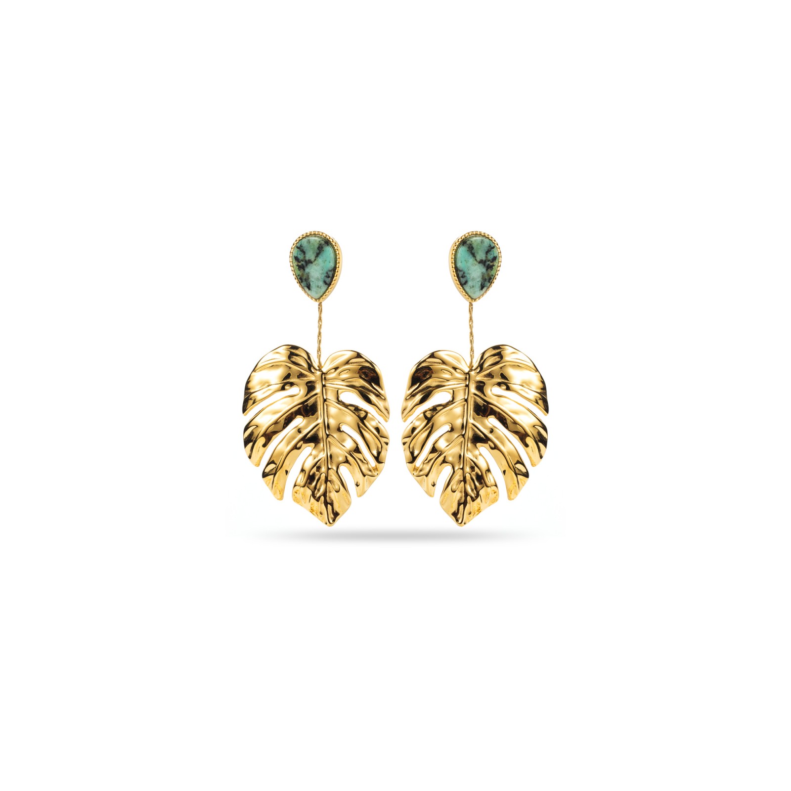 Large Leaf and Drop Stone Earrings Stone:Africain Turquoise