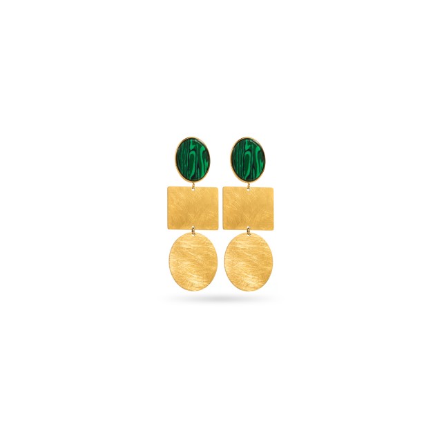 Brushed Geometric Shapes Earrings with Stone Stone:Malachite