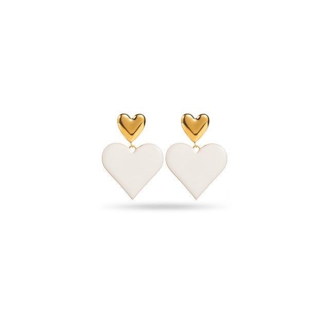 Boucles d'Oreilles Double Coeur Coloré Couleur:Blanc