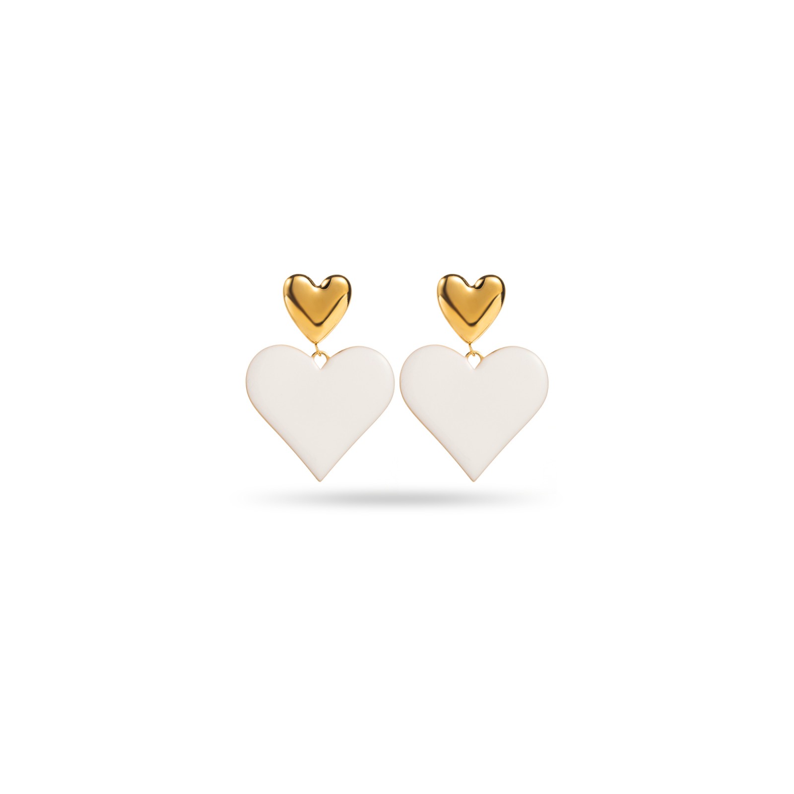 Boucles d'Oreilles Double Coeur Coloré Couleur:Blanc