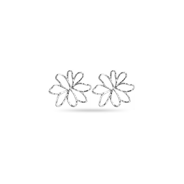 Boucles d'Oreilles Fleurs Creuses Martelées Couleur:Argent