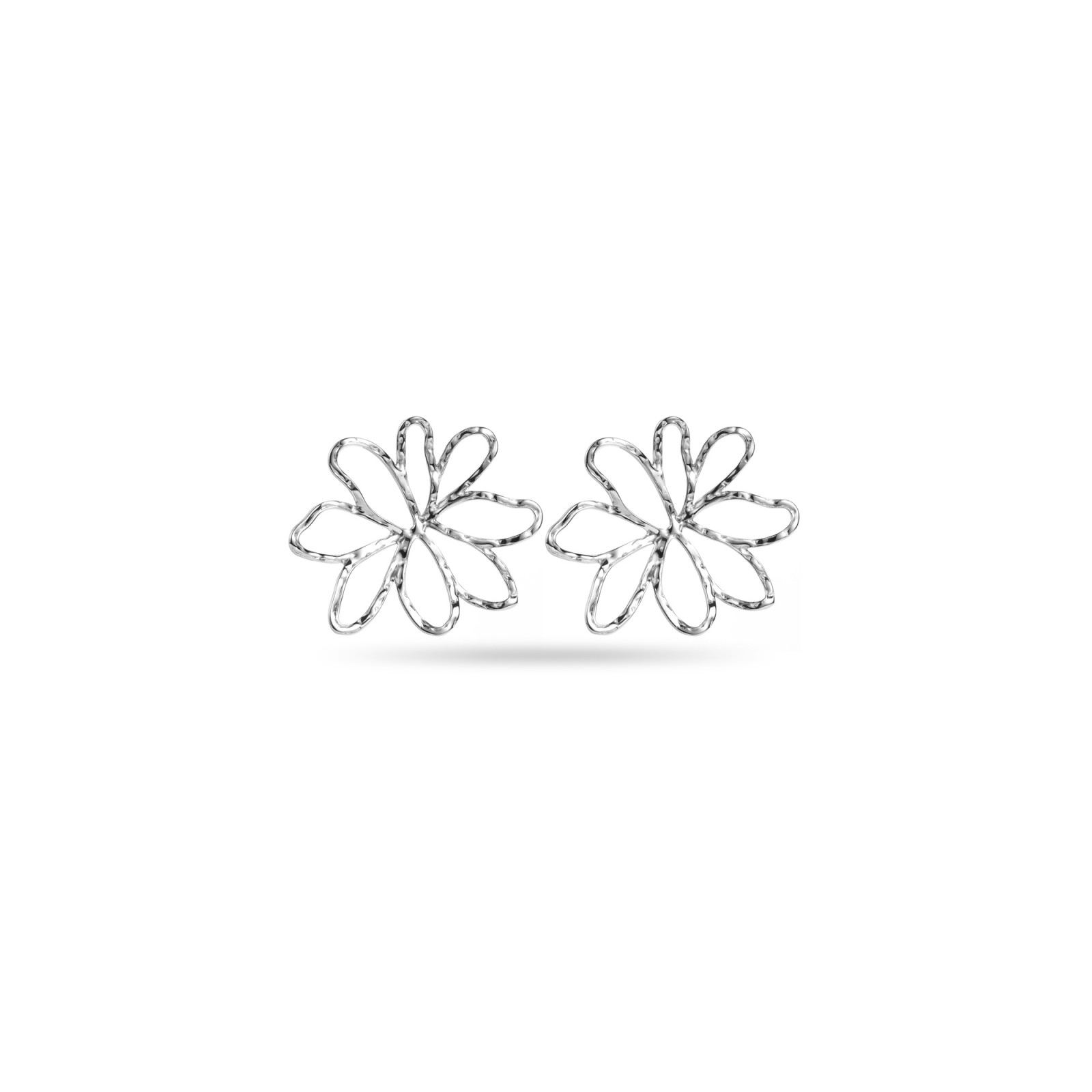 Boucles d'Oreilles Fleurs Creuses Martelées Couleur:Argent