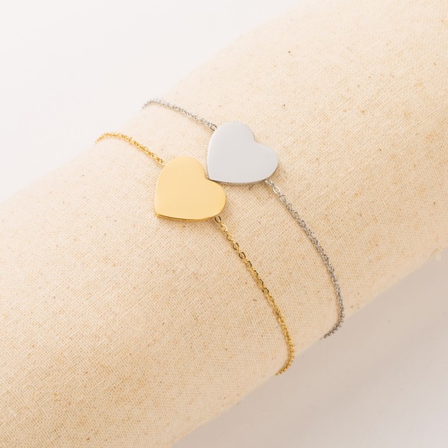 Bracelet Fin Pendentif Coeur Personnalisable Couleur:Or