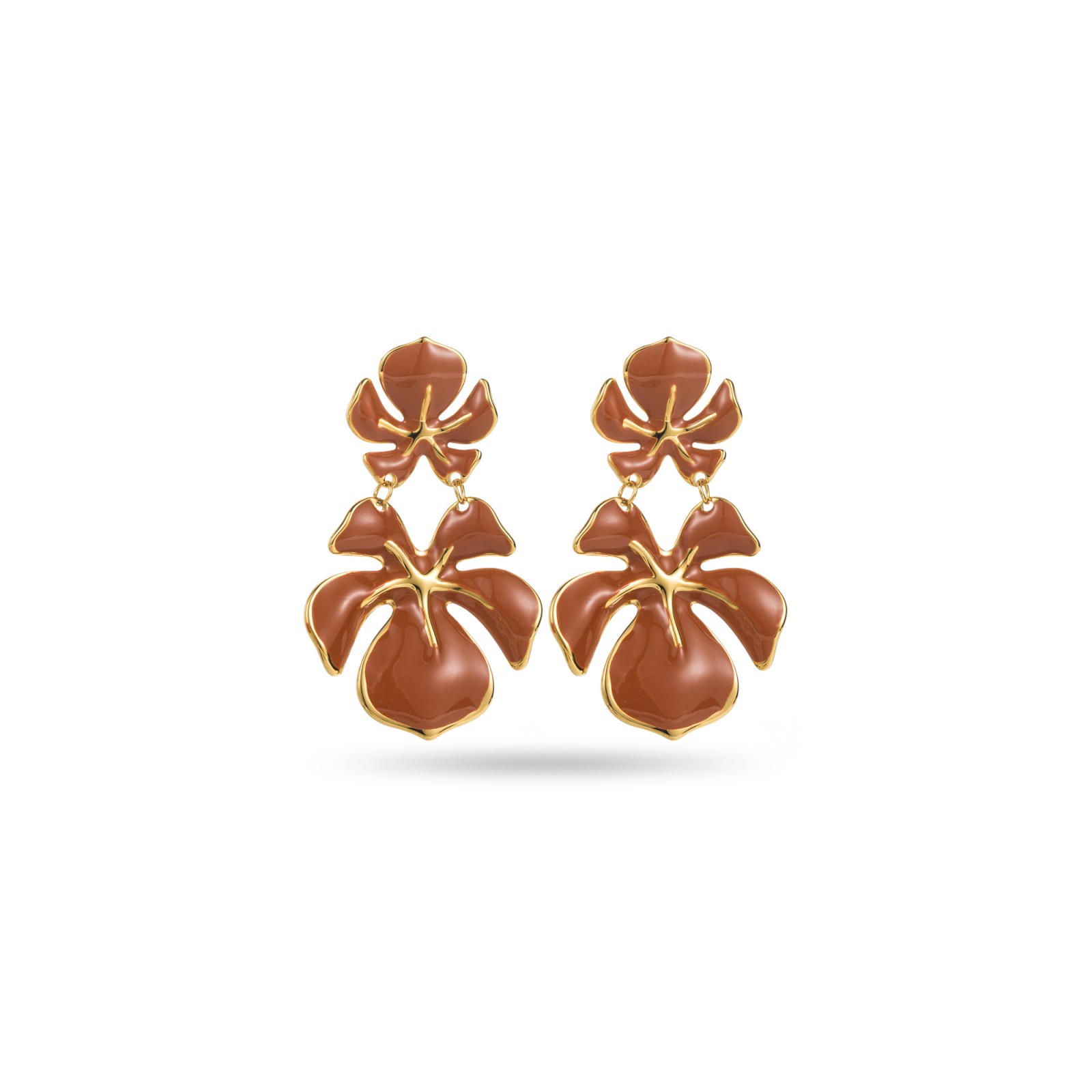 Boucles d'Oreilles Double Orchidée Colorée Couleur:Marron