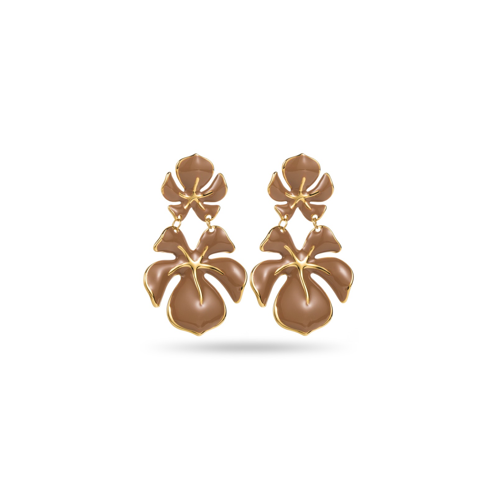 Colorful Double Orchid Earrings Color:Taupe