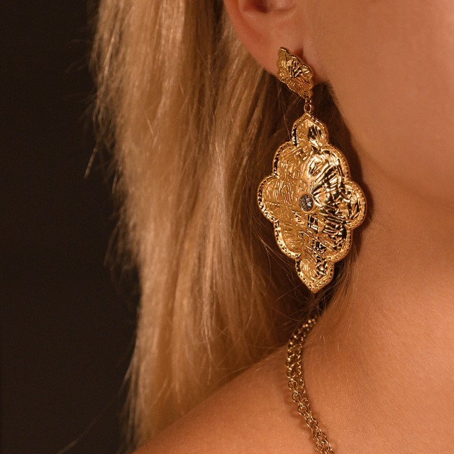 Baroque Rhinestone Scratched Effect Earrings 