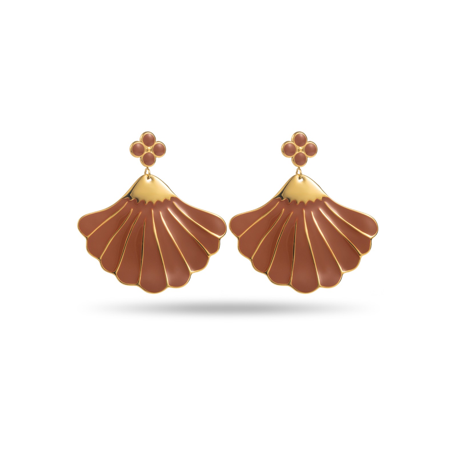 Colored Clover and Ginkgo Earrings Color:Brown