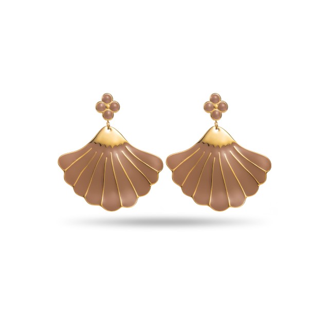 Colored Clover and Ginkgo Earrings Color:Taupe