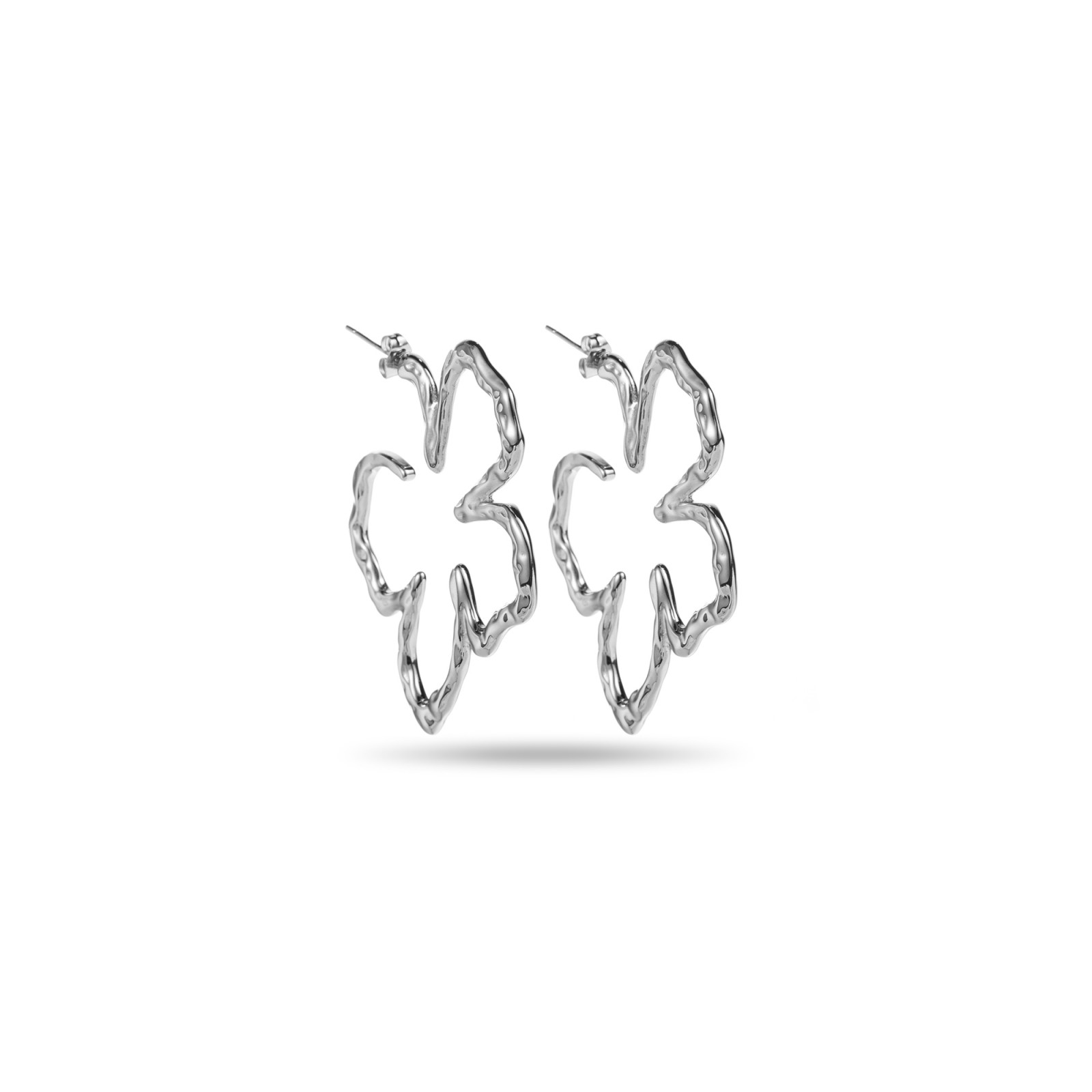 Hammered Large Flower Hoops Earrings Color:Silver