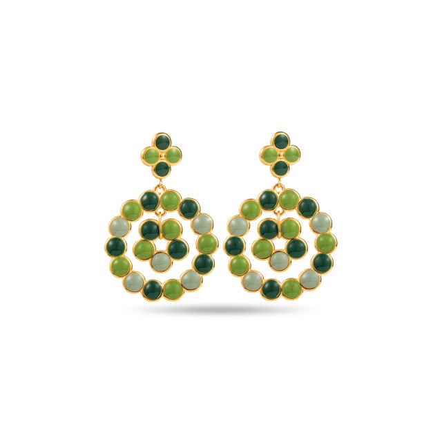 Boucles d'Oreilles Créoles Perlées de Couleur Couleur:Vert