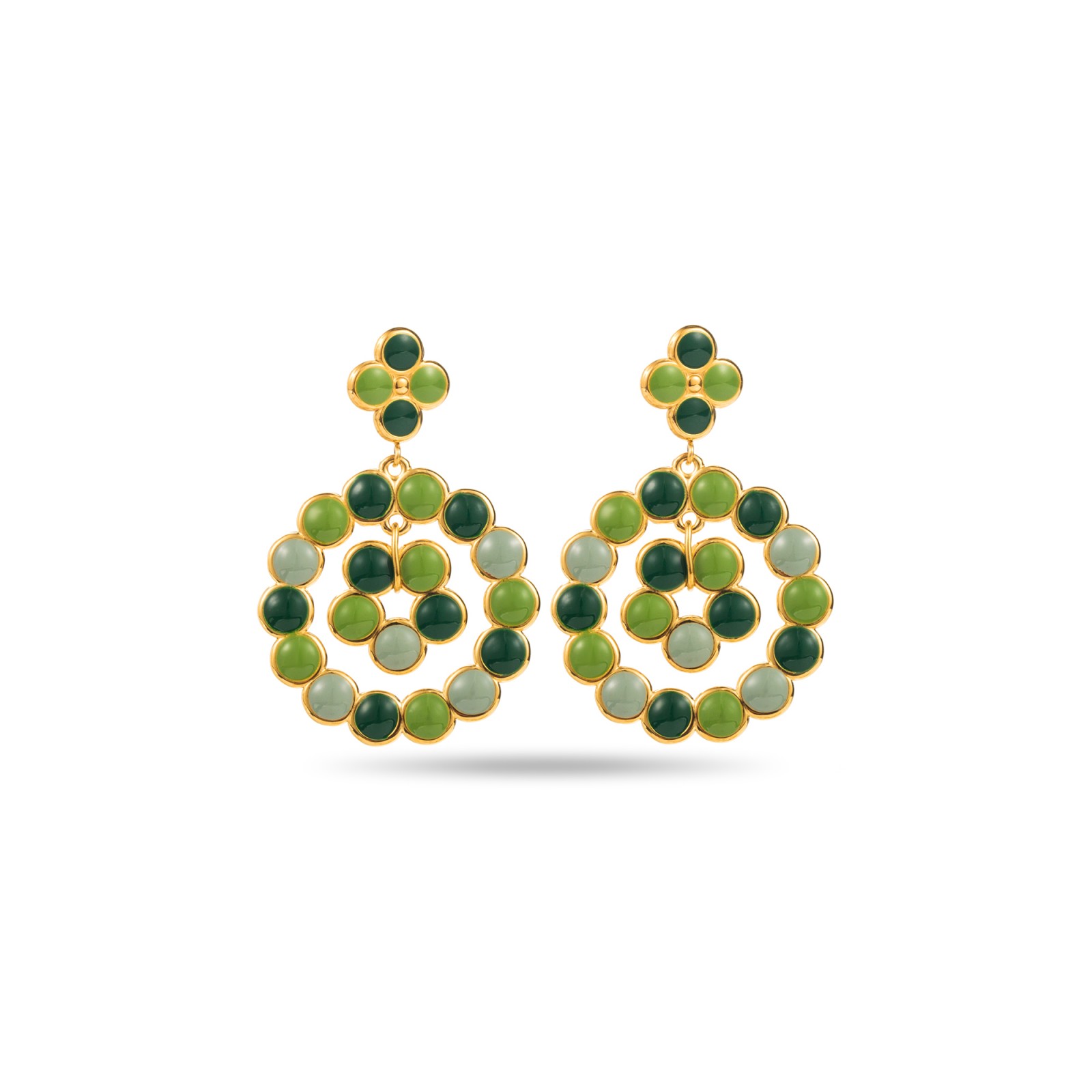 Boucles d'Oreilles Créoles Perlées de Couleur Couleur:Vert