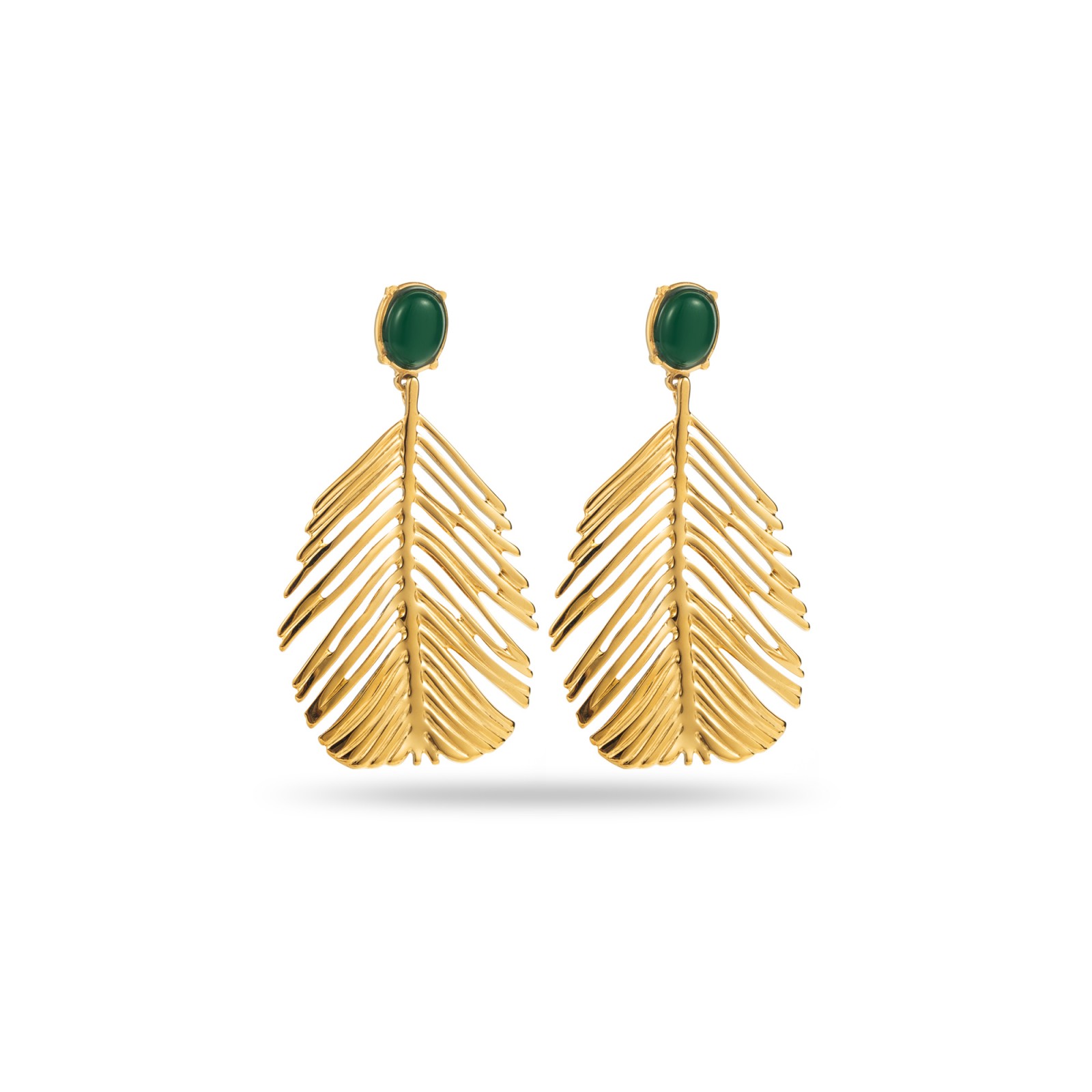 Large Leaf Earrings with Stone Color:Green