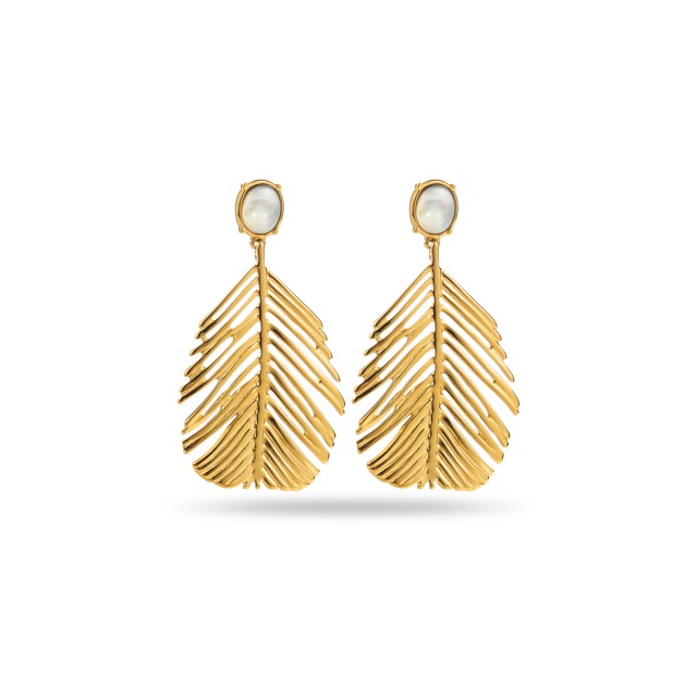 Large Leaf Earrings with Stone Color:White