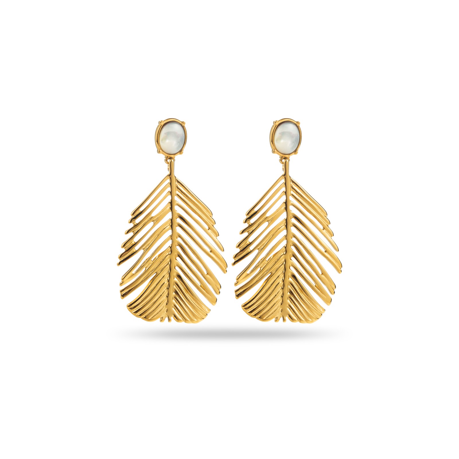 Large Leaf Earrings with Stone Color:White