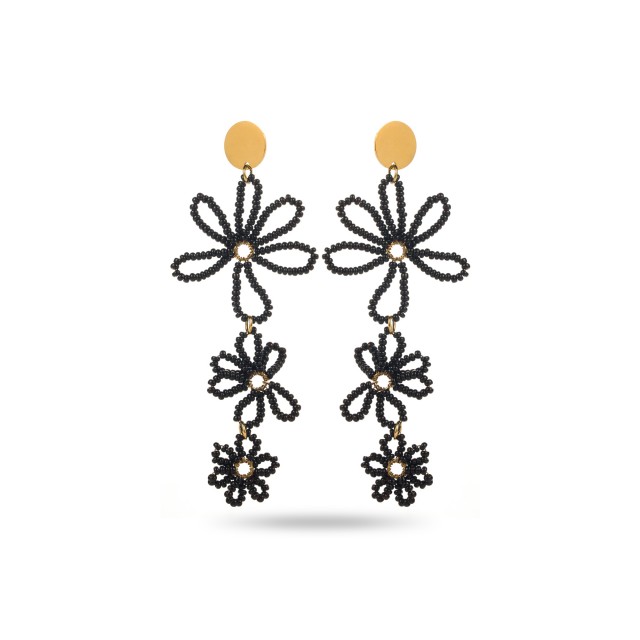 Pearled Flower Dangle Earrings Color:Black