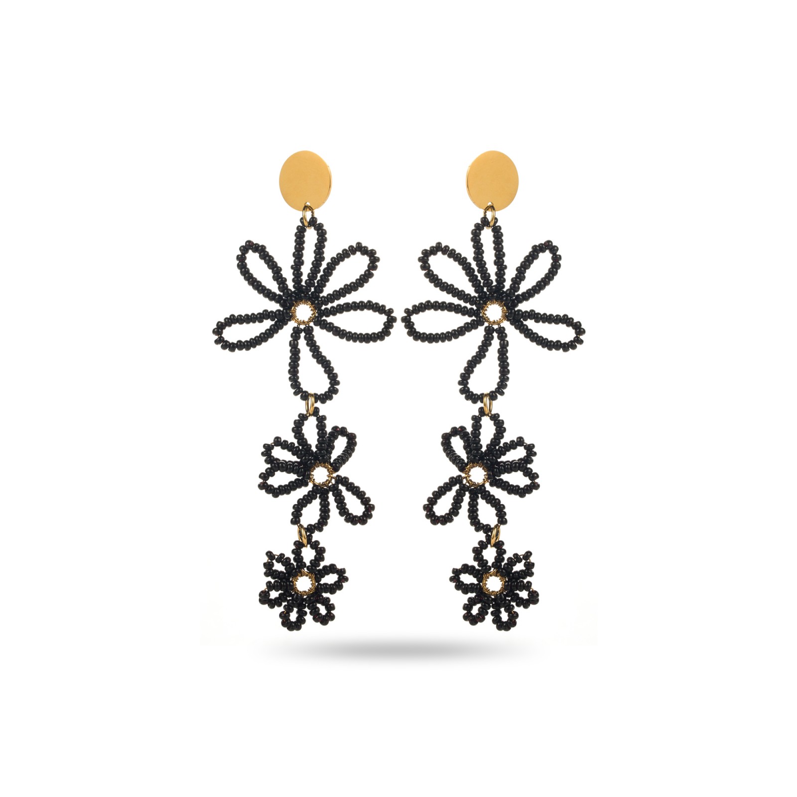 Pearled Flower Dangle Earrings Color:Black