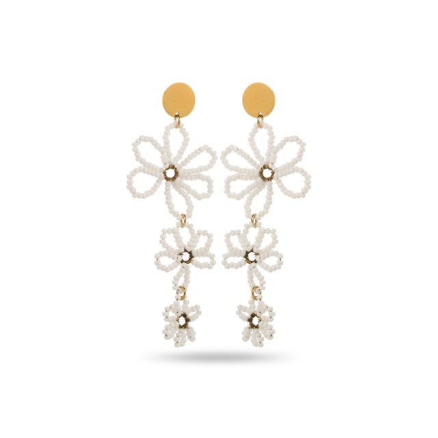 Boucles d'Oreilles Pendantes Fleurs en Perle Couleur:Blanc