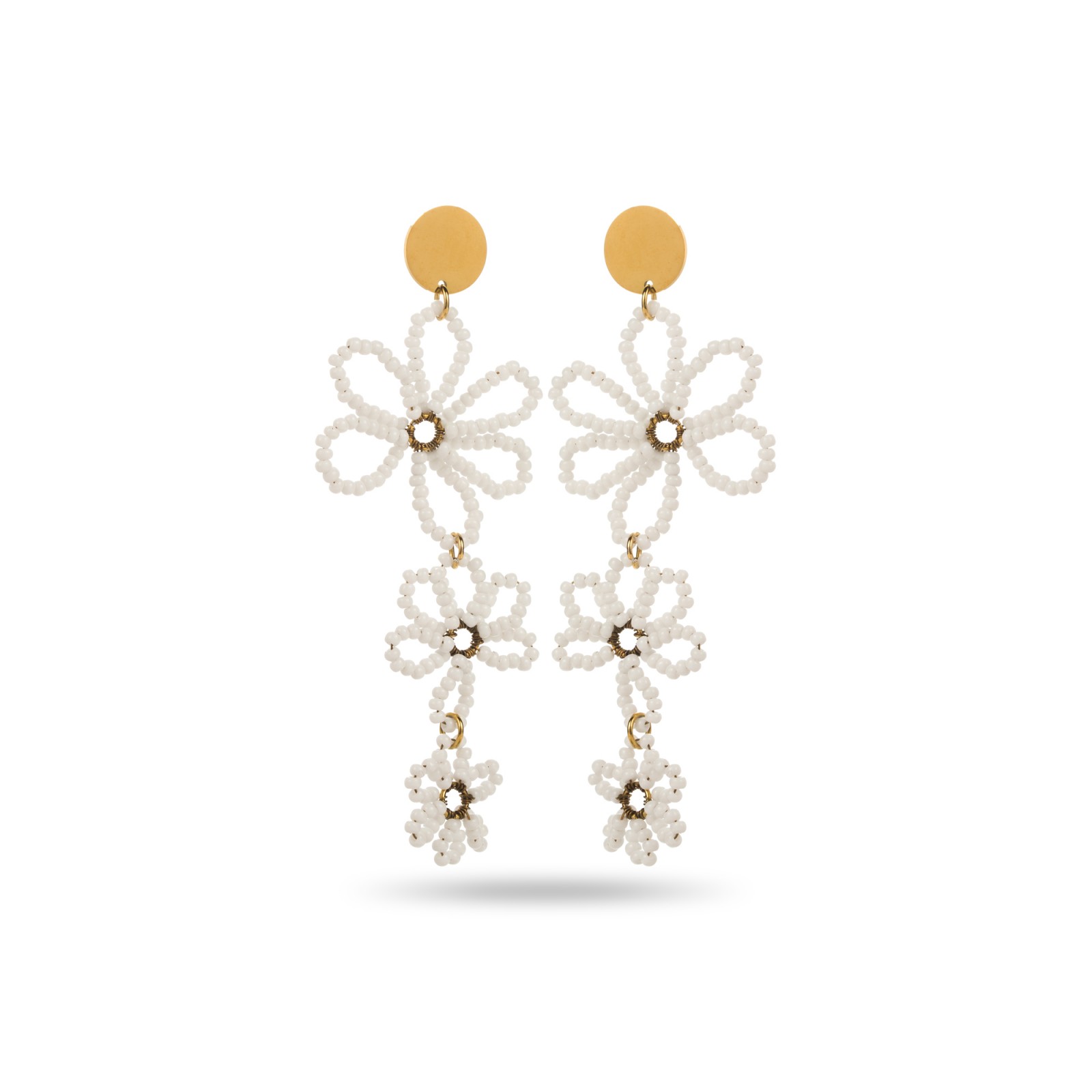 Boucles d'Oreilles Pendantes Fleurs en Perle Couleur:Blanc