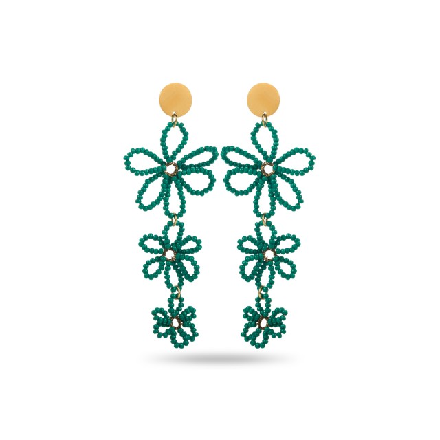 Pearled Flower Dangle Earrings Color:Green