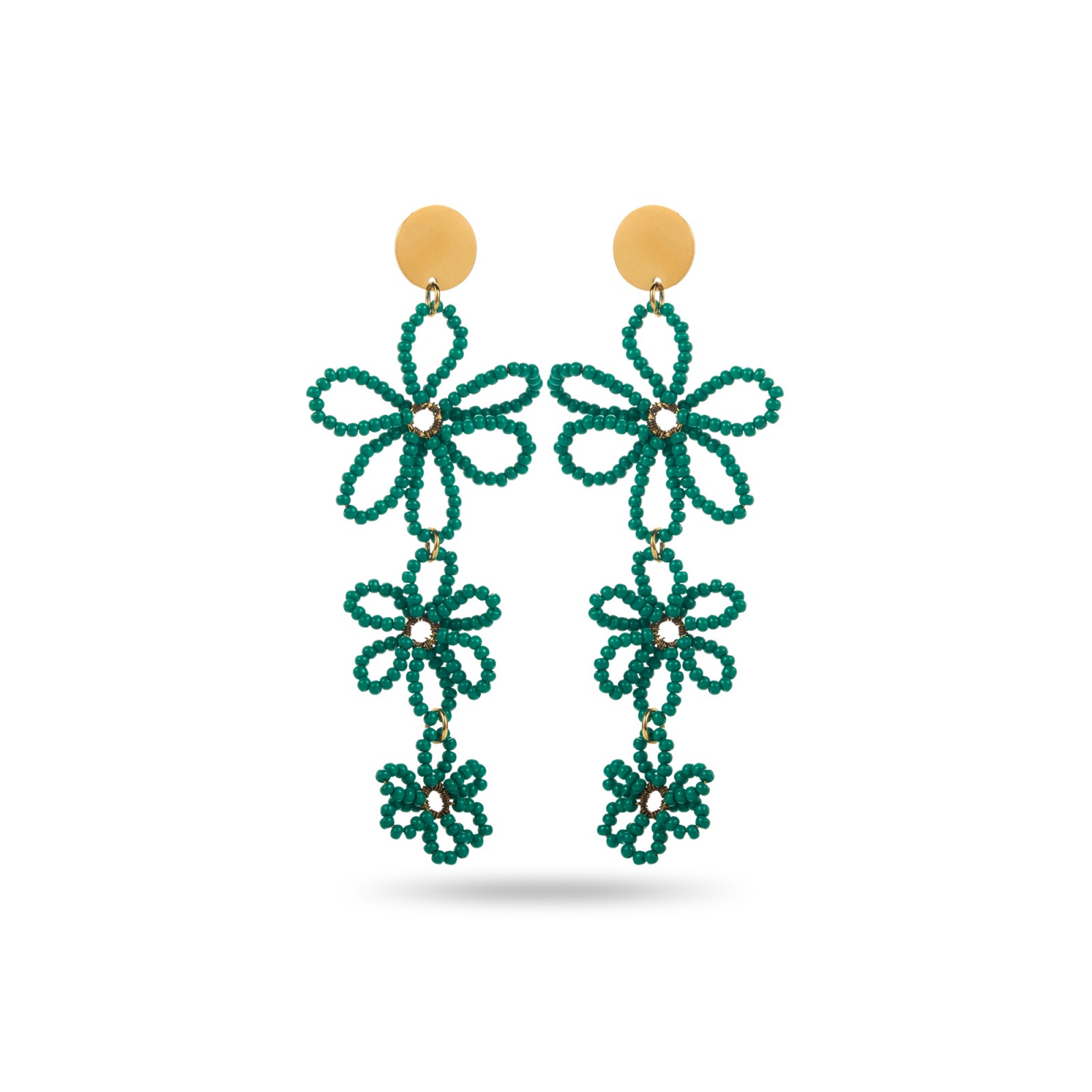 Pearled Flower Dangle Earrings Color:Green