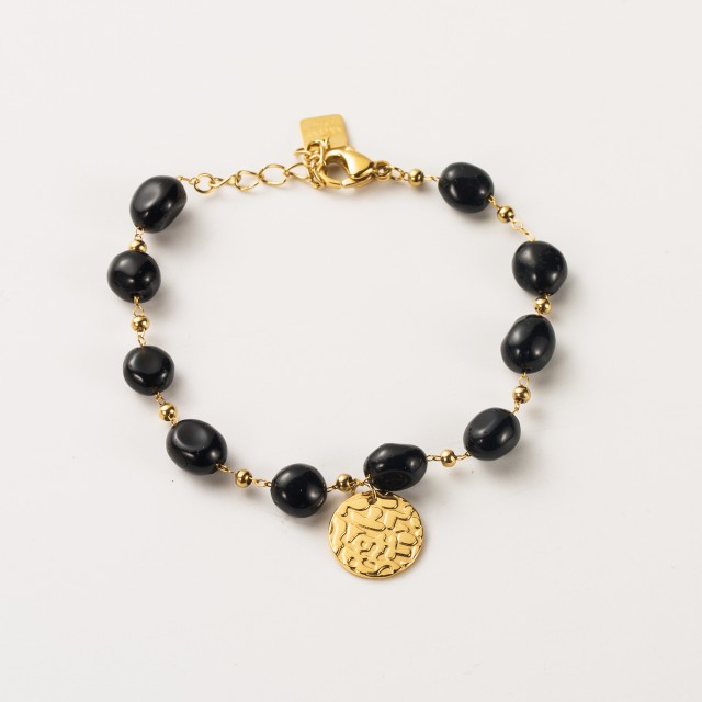 Bracelet Chaine de Pierre avec Pampille Martelée Pierre :Onyx