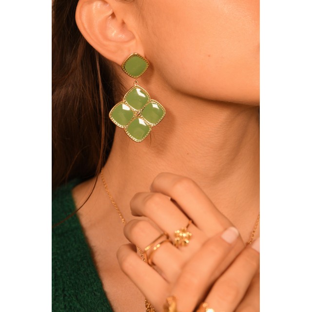 Large Colored Clover Dangle Earrings 