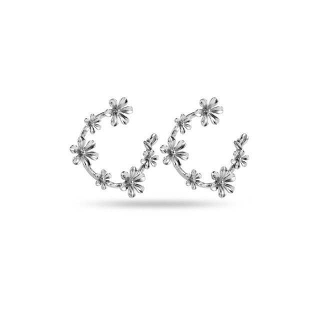 Flower Crown Half Hoops Earrings Color:Silver