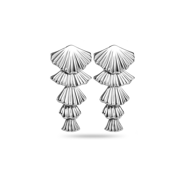 Boucles d'Oreilles Feuilles de Ginkgo en Cascade Couleur:Argent