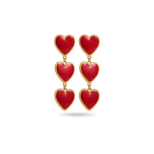 Colored Triple Hearts Pendant Earrings Color:Red