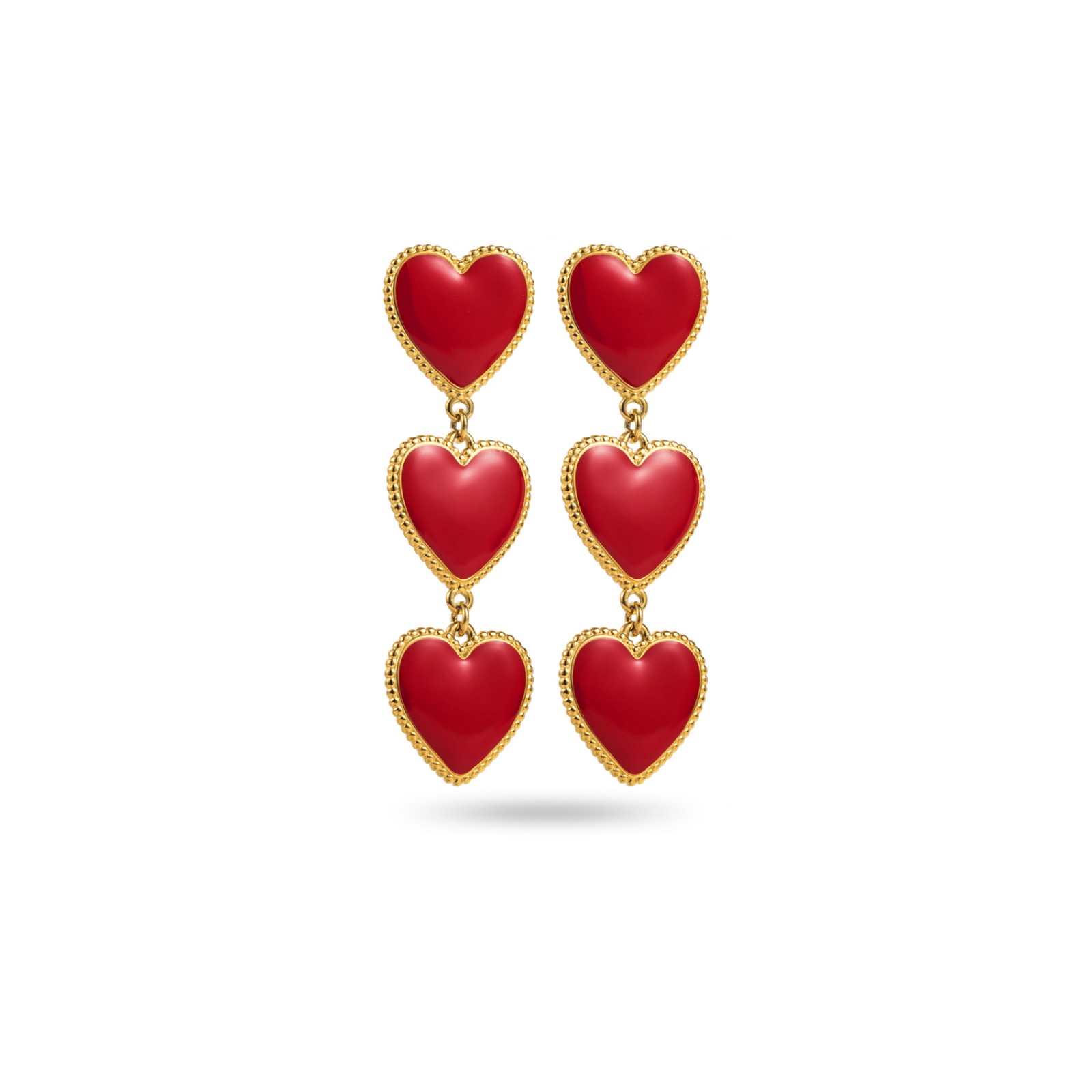 Colored Triple Hearts Pendant Earrings Color:Red