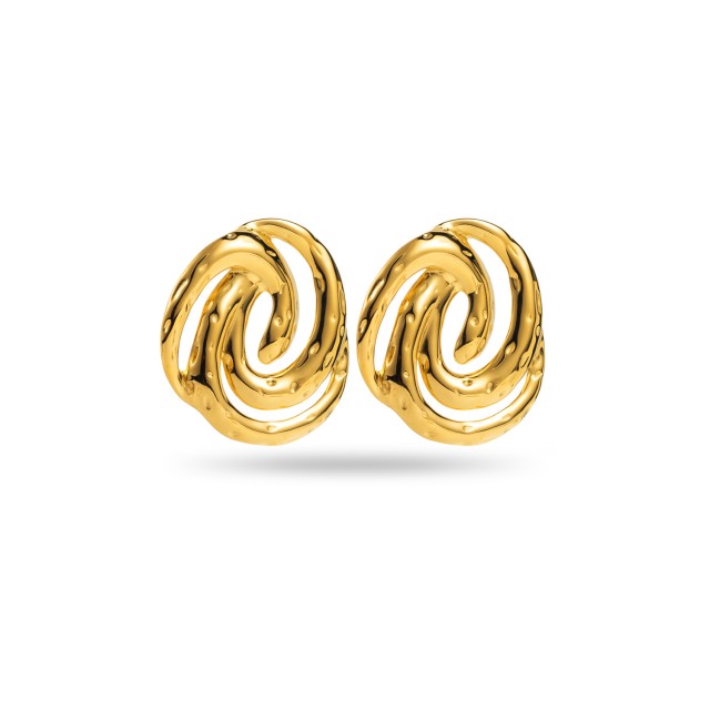 Dotted Hammering Swirl Earrings Color:Gold