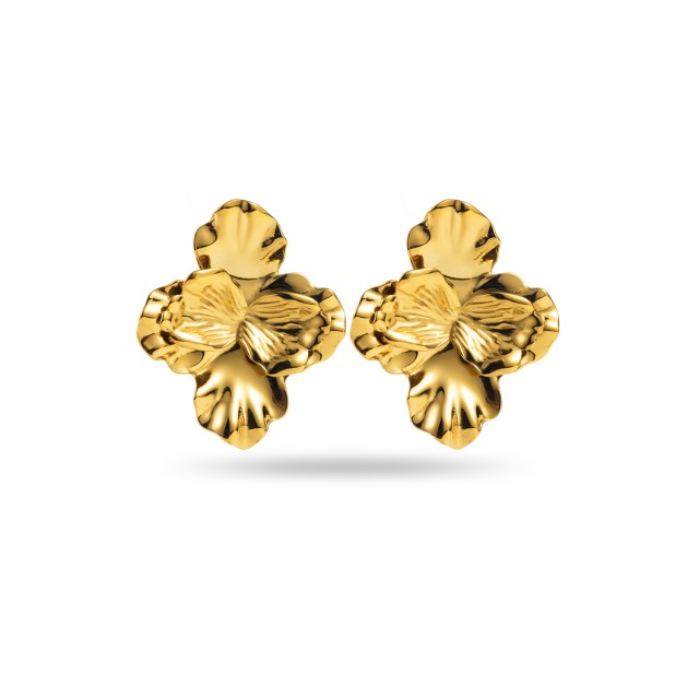 Flower Earrings with Embossed Petals Color:Gold