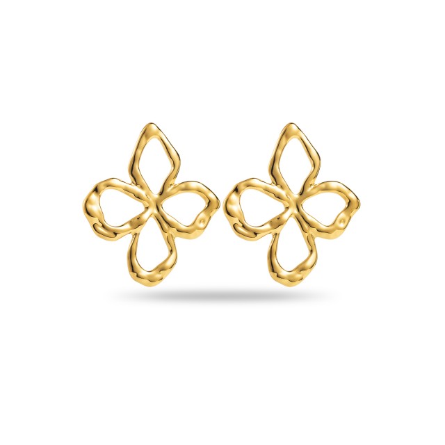 Irregular Hammered Clover Earrings Color:Gold