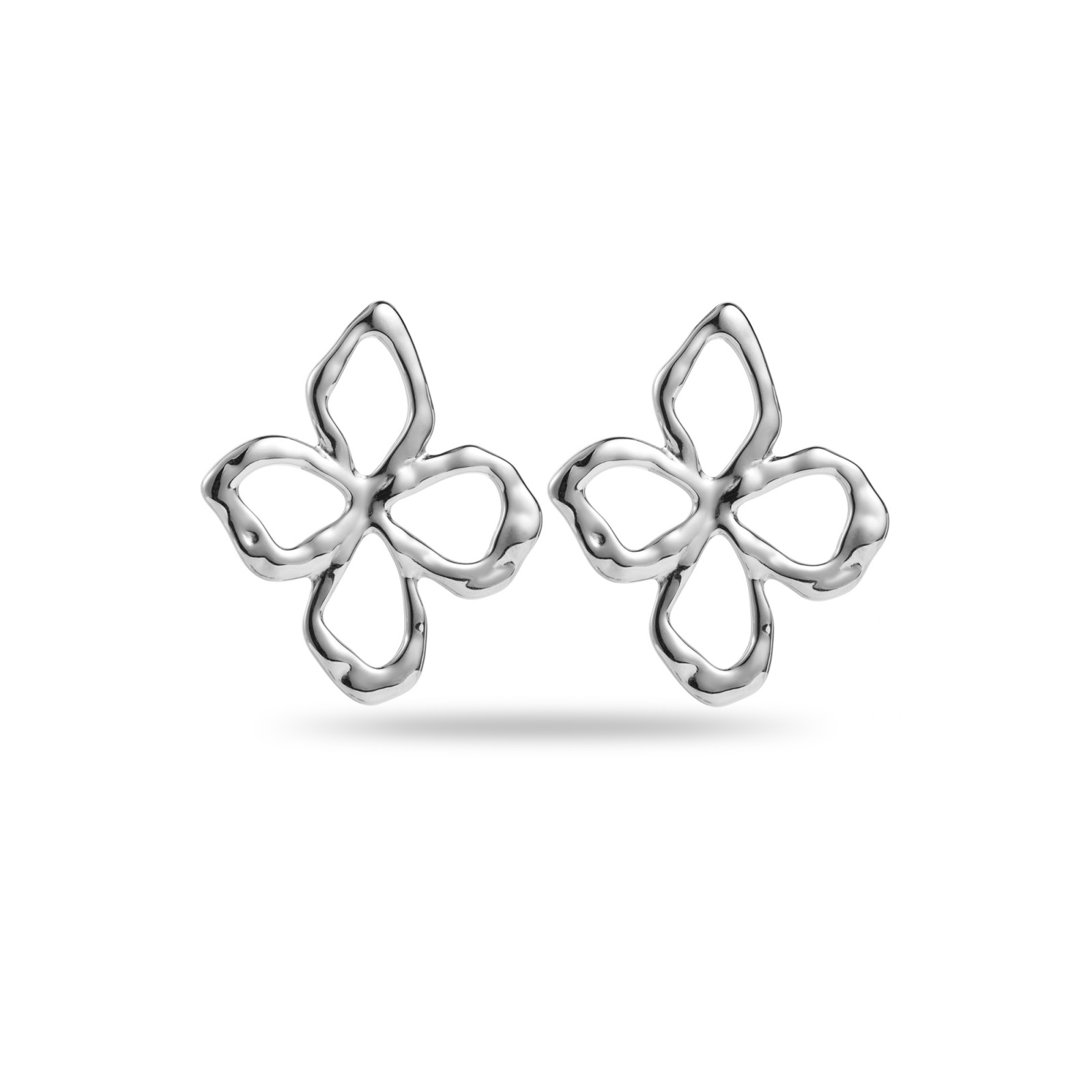 Irregular Hammered Clover Earrings Color:Silver