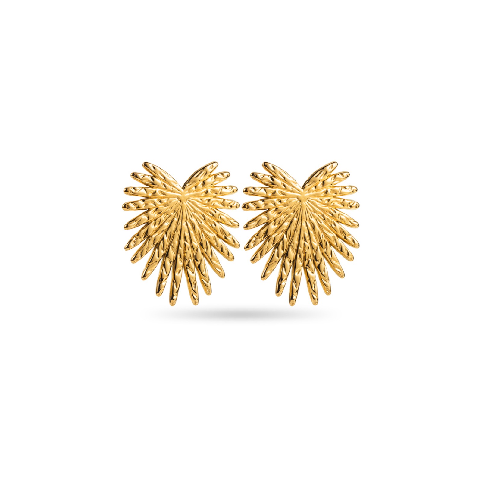 Hammered Detailed Palm Leaf Earrings Color:Gold