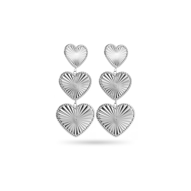 Boucles d'Oreilles Triple Coeur Millegrain Couleur:Argent