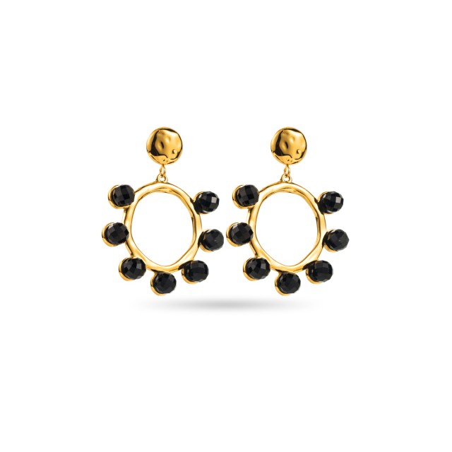 Natural Stone Circle Earrings Stone:Onyx