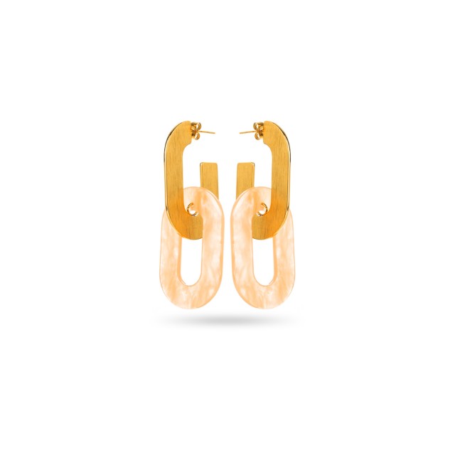 Bicolor Double Ring Earrings with Hammering Color:Beige