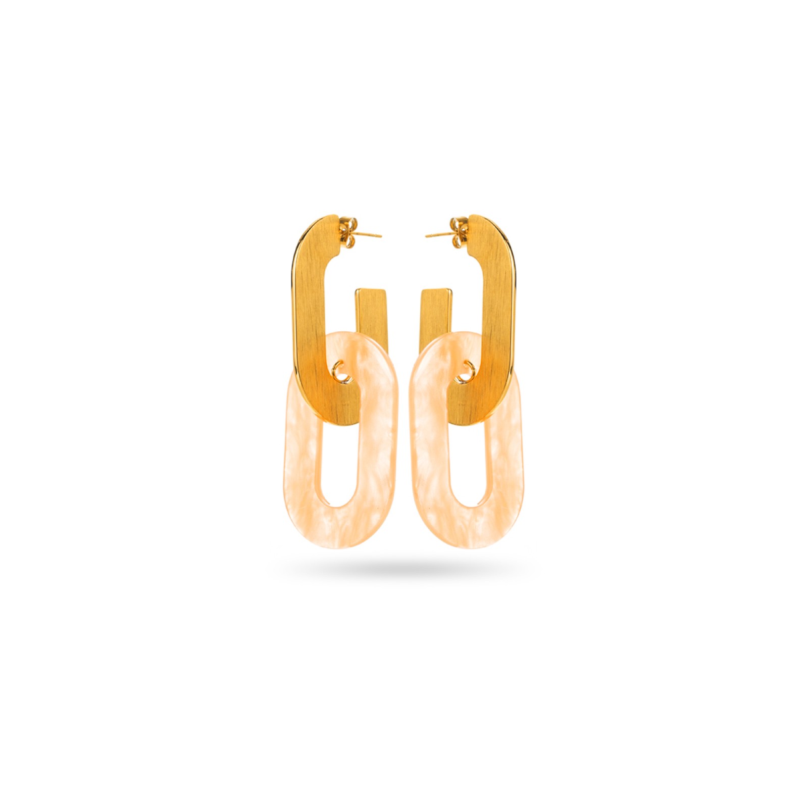 Bicolor Double Ring Earrings with Hammering Color:Beige