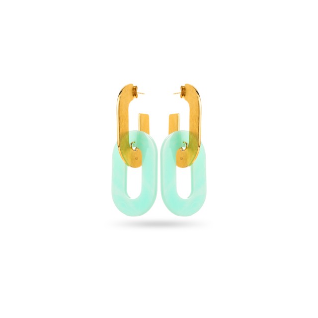 Boucles d'Oreilles Double Anneau Bicolore avec Martelage Couleur:Bleu Aqua